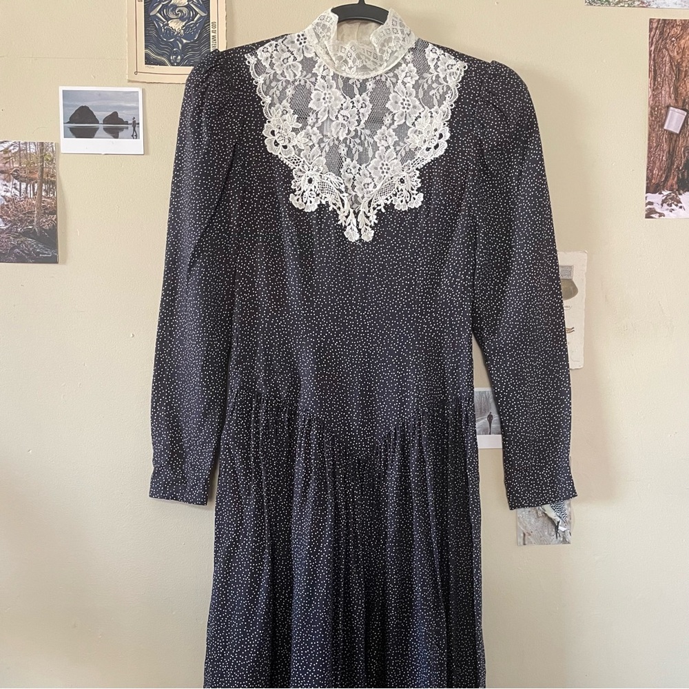 Gunne Sax Navy & White Polka Dot Dress